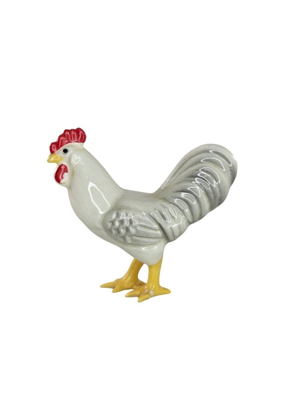 Hagen Renaker Angular Rooster Chicken Miniature Figurine White Gray Shaded